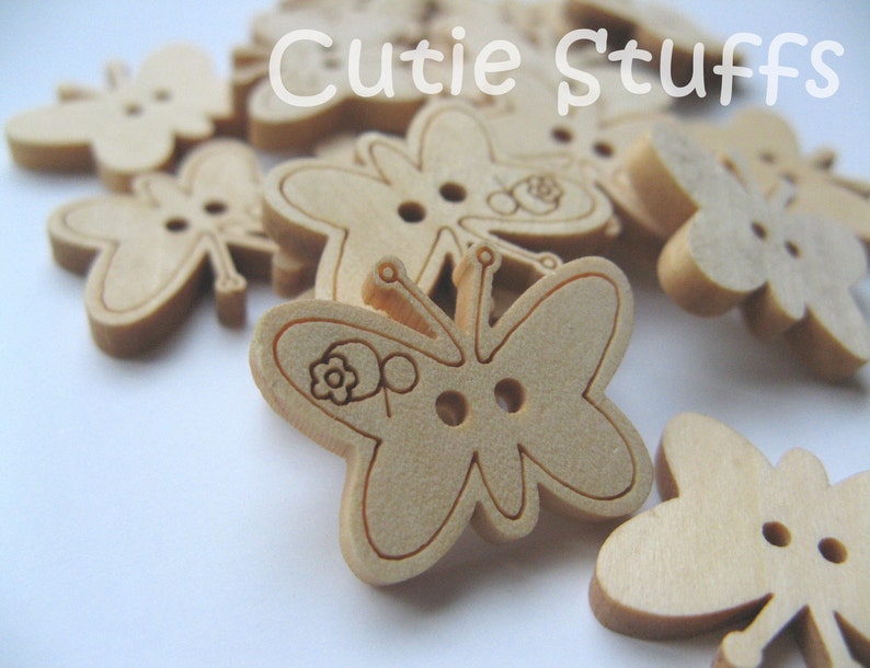 23mm Wood Buttons Butterfly Set of 10 image 1