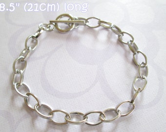 3 Silver Tone Toggle Clasp Cable Chain Bracelets