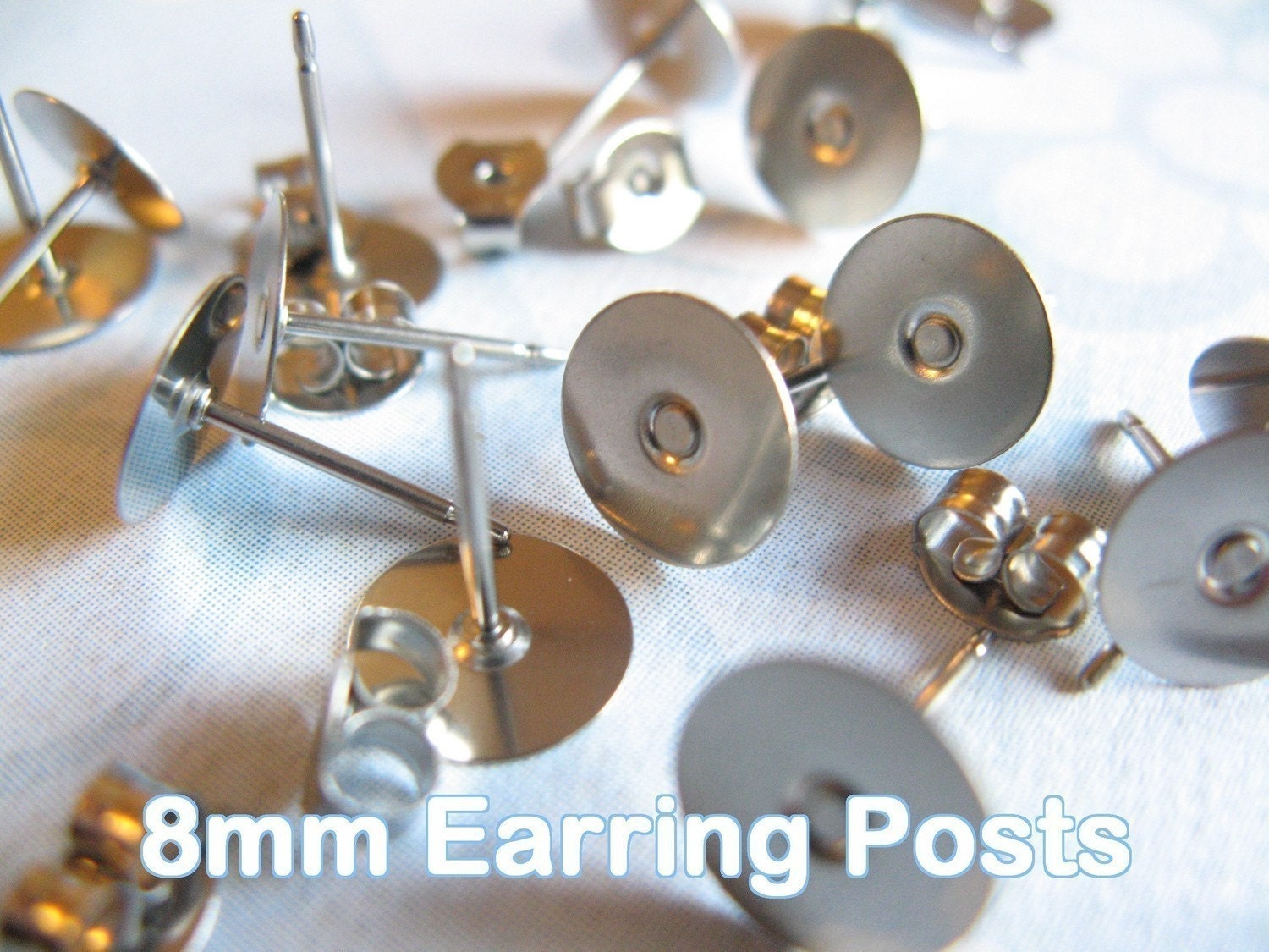 48pcs 24 Pairs Surgical Stainless Steel 8mm Flat-pad Earring Posts and Backs  Glue on Diy Jewelry Finding Supplies 