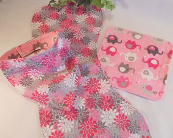 Baby Gift Set...Flannel Bandana Baby Bib, Burp Cloth and Wash Cloth