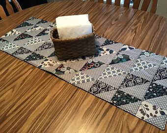Quilted Table Runner...in Half Square Triangle Pattern...in “Blue and Gray”