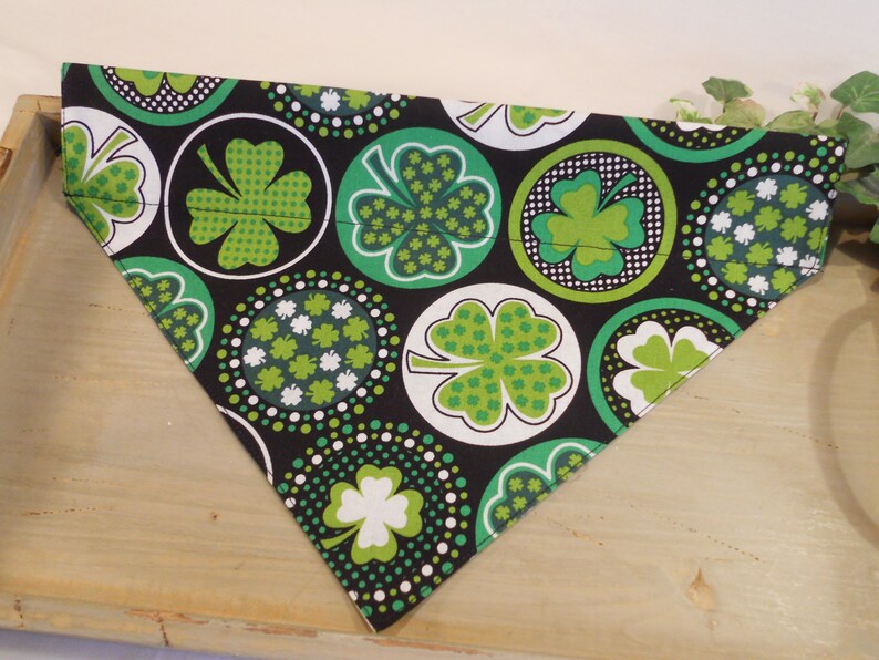 Dog and Cat Bandana...Slip on Design...Slides Over Collar...Shamrocks Galore...Small Large and Cat Sizes Medium