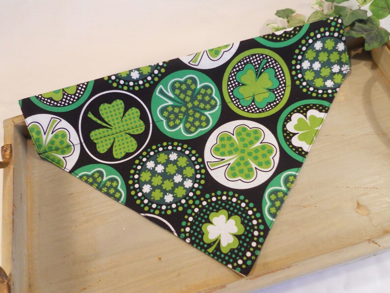 Dog and Cat Bandana...Slip on Design...Slides Over Collar...Shamrocks Galore...Small Large and Cat Sizes Medium