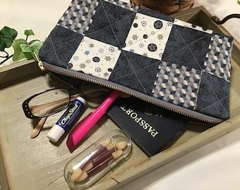 Large Flat Bottom Zipper Pouch....with Pretty Quilted Details