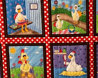 Chickens Baby Quilt, Tummy Time Blanket or Wall Hanging - Boy or Girl - Red Purple Blue - Polka Dot - Hand Quilted - Throw