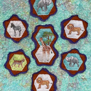 Baby Quilt, Zoo Animals, Jungle Safari Giraffe, Hippo, Lion, Rhino, Zebra, Elephant, Tiger - Wall Hanging, Toddler Blanket, Sensory, Tactile