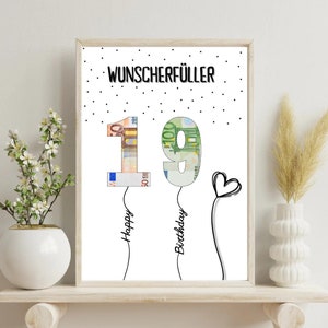 PDF - Self Print Geldgeschenk 19. Geburtstag Geburtstagsgeschenk Geschenkidee Happy Birthday 19 Geburtstag Geschenk zum 19. Geburtstag