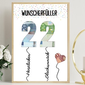 PDF - Self Print Geldgeschenk 22. Geburtstag Geburtstagsgeschenk Geschenkidee Happy Birthday 22 Geburtstag Geschenk zum 22. Geburtstag