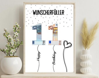 PDF - Self Print Geldgeschenk 11. Geburtstag Geburtstagsgeschenk Geschenkidee Happy Birthday 11 Geburtstag Geschenk zum 11. Geburtstag