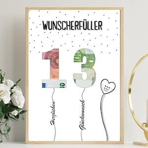 Geldgeschenk 13ter 13 Geburtstag Geburtstagskarte herzlichen Glückwunsch Geschenk Teenager 12 13 14 15 16 Last Minute Mädchen Junge Happy