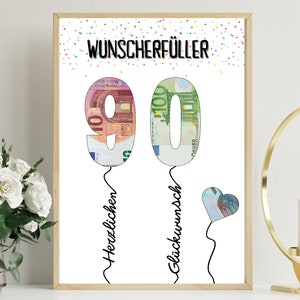 PDF - Self Print Geldgeschenk 90. Geburtstag Geburtstagsgeschenk Geschenkidee Happy Birthday 90 Geburtstag Geschenk zum 90. Geburtstag 4 PDF