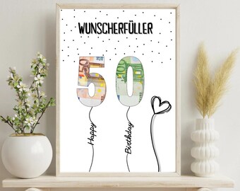 PDF - Self Print Geldgeschenk 50. Geburtstag Geburtstagsgeschenk Geschenkidee Happy Birthday 50 Geburtstag Geschenk zum 50. Geburtstag
