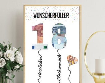 PDF - Self Print money gift 18th birthday birthday present gift idea happy birthday 18th birthday gift for 18th birthday