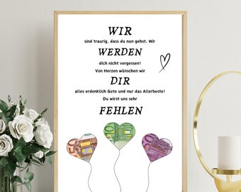 PDF - Geldgeschenk Abschiedsgeschenk Kollegen, Kollegin, Dankeschön, Abschied Jobwechsel Stellenwechsel Rente Pension