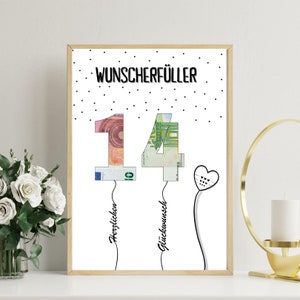 Geldgeschenk 14ter 14 Geburtstag Geburtstagskarte herzlichen Glückwunsch Geschenk Teenager 12 13 14 15 16 Last Minute Mädchen Junge Happy