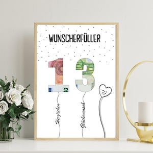 Geldgeschenk 13ter 13 Geburtstag Geburtstagskarte herzlichen Glückwunsch Geschenk Teenager 12 13 14 15 16 Last Minute Mädchen Junge Happy