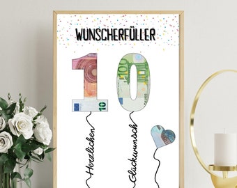 PDF - Self Print Geldgeschenk 10. Geburtstag Geburtstagsgeschenk Geschenkidee Happy Birthday 10 Geburtstag Geschenk zum 10. Geburtstag