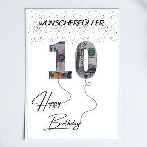 Geldgeschenk zum 10 Geburtstag | A4 | Verschenken criativo de geld | Wunscherfuller | Geschenk zum Selbstdrucken de última hora | PDF