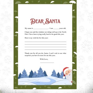 Plantilla de carta a Papá Noel para niños, lista de deseos navideños, carta imprimible a Papá Noel, actividad navideña para niños, carta a Papá Noel considerada y agradecida