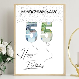 Geldgeschenk zum 55 Geburtstag | A4 | Geld kreativ verschenken | Wunscherfüller | Last-Minute Geschenk zum Selbstdrucken | PDF