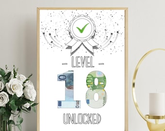 PDF - Self Print Geldgeschenk 18. Geburtstag Geburtstagsgeschenk Geschenkidee Happy Birthday 18 Geburtstag Geschenk zum 18. Geburtstag
