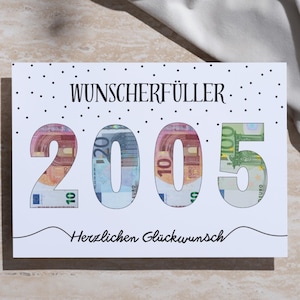 PDF - Geldgeschenk 20 (2005) Geburtstag Wunscherfüller Geburtstagskarte Download zum Ausdrucken herzlichen Glückwunsch Bild 20 18 30 40 50