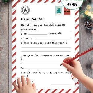 Süßer Brief an Santa Kindervorlage, Weihnachtswunschliste, druckbarer Weihnachtsbrief, Kinder-Weihnachtsaktivität, nachdenklicher & dankbarer Weihnachtsbrief