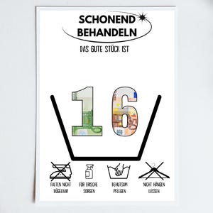 Das gute Stück ist 16 | A4 | Glückwunschkarte lustig | Geldgeschenk zum 16 Geburtstag | Last-Minute Geschenk zum Selbstdrucken | PDF
