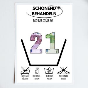 Das gute Stück ist 21 | A4 | Glückwunschkarte lustig | Geldgeschenk zum 21 Geburtstag | Last-Minute Geschenk zum Selbstdrucken | PDF