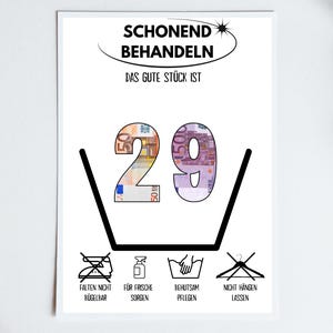 Das gute Stück ist 29 | A4 | Glückwunschkarte lustig | Geldgeschenk zum 29 Geburtstag | Last-Minute Geschenk zum Selbstdrucken | PDF