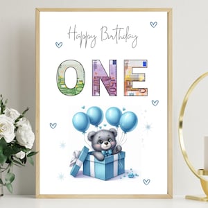 Carte cadeau argent 1er anniversaire, Cadeau unique, Personnalisé, Bricolage, Cadeau argent anniversaire, Modèle numérique Canva