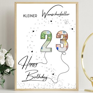 Geldgeschenk Geburtstag | A4 | Wunscherfüller | Geld kreativ verschenken | 23. Geburtstag | Last-Minute Geschenk zum Selbstdrucken | PDF