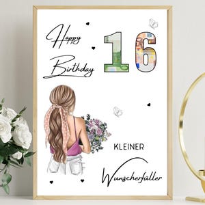 PDF - Self Print Geldgeschenk 16. Geburtstag Geburtstagsgeschenk Geschenkidee Happy Birthday 16 Geburtstag Geschenk zum 16. Geburtstag