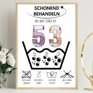Geldgeschenk zum 53 Geburtstag | A4 | Glückwunschkarte lustig | Das gute Stück ist 53 | Last-Minute Geschenk zum Selbstdrucken | PDF