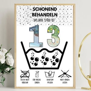 Geldgeschenk zum 13 Geburtstag | A4 | Glückwunschkarte lustig | Das gute Stück ist 13 | Last-Minute Geschenk zum Selbstdrucken | PDF
