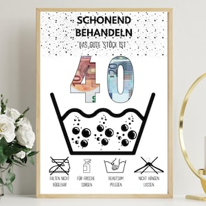 Geldgeschenk zum 40 Geburtstag | A4 | Glückwunschkarte lustig | Das gute Stück ist 40 | Last-Minute Geschenk zum Selbstdrucken | PDF