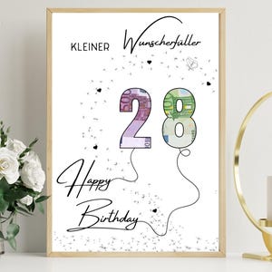 Geldgeschenk Geburtstag | A4 | Wunscherfüller | Geld kreativ verschenken | 28. Geburtstag | Last-Minute Geschenk zum Selbstdrucken | PDF