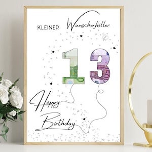 Geldgeschenk Geburtstag | DIN A4 | Wunscherfüller | Geld kreativ verschenken | 13.Geburtstag | Last-Minute Geschenk zum Selbstdrucken | PDF-Datei