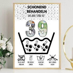 Geldgeschenk zum 39 Geburtstag | A4 | Glückwunschkarte lustig | Das gute Stück ist 39 | Last-Minute Geschenk zum Selbstdrucken | PDF