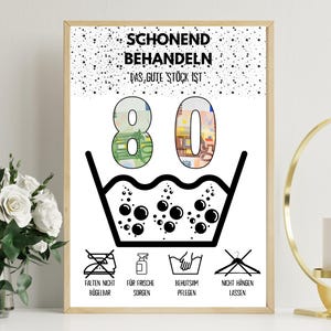 Geldgeschenk zum 80 Geburtstag | A4 | Geld kreativ verschenken | Das gute Stück ist 80 | Last-Minute Geschenk zum Selbstdrucken | PDF