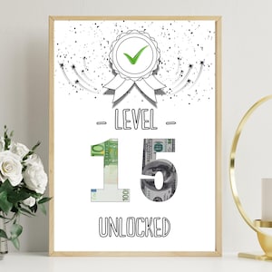 PDF - Self Print Cadeau d'argent 15e anniversaire Cadeau d'anniversaire Happy Birthday 15e anniversaire Cadeau d'anniversaire 15 anniversair