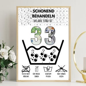 Geldgeschenk zum 33 Geburtstag | A4 | Glückwunschkarte lustig | Das gute Stück ist 33 | Last-Minute Geschenk zum Selbstdrucken | PDF