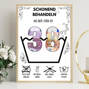 Cadeau en argent pour un 38e anniversaire | A4 | Carte de voeux drôle | La bonne pièce est 38 | Cadeau de dernière minute à imprimer soi-même | PDF