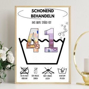 Geldgeschenk zum 41 Geburtstag | DIN A4 | Schenken Sie Freude | Das gute Stück ist 41 | Last-Minute Geschenk zum Selbstdrucken | PDF-Datei