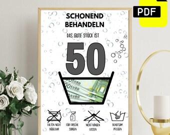 Geldgeschenk zum 50 Geburtstag | A4 | Glückwunschkarte lustig | Das gute Stück ist 50 | Last-Minute Geschenk zum Selbstdrucken | PDF