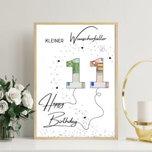 Geldgeschenk Geburtstag | A4 | Wunscherfüller | Geld kreativ verschenken | 11. Geburtstag | Last-Minute Geschenk zum Selbstdrucken | PDF
