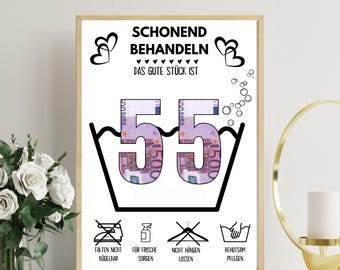 Geldgeschenk zum 55 Geburtstag | A4 | Verschenken criativo de geld | Das gute Stück ist 55 | Geschenk zum Selbstdrucken de última hora | PDF