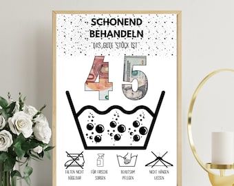Geldgeschenk zum 45 Geburtstag | A4 | Glückwunschkarte lustig | Das gute Stück ist 45 | Last-Minute Geschenk zum Selbstdrucken | PDF