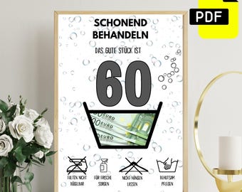 Geldgeschenk zum 60 Geburtstag | A4 | Glückwunschkarte lustig | Das gute Stuk is 60 | Last-Minute-cadeau van de dag | Pdf