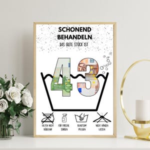 Geldgeschenk zum 43 Geburtstag / A4 / Schenken Sie Freude / Das gute Stück ist 43 / Last-Minute Geschenk zum Selbstdrucken / PDF